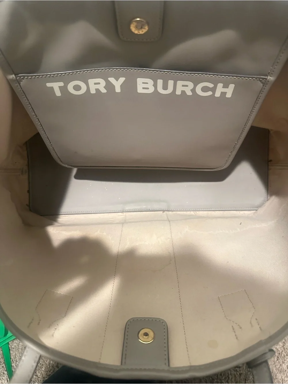 Tory Burch Gemini Link Canvas Tote Bag Gray/Taupe Stripe Shoulder Bag